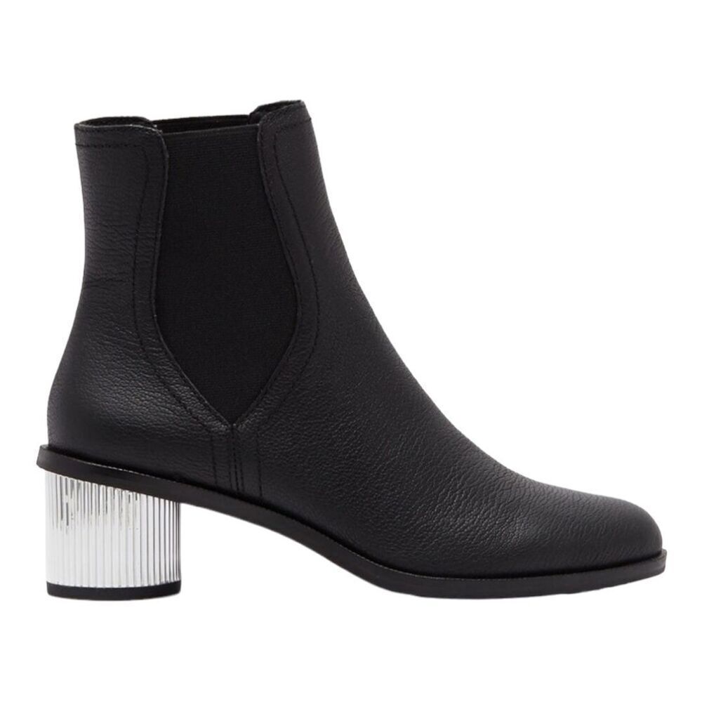 REBECCA MINKOFF Darsea Chelsea Ankle Booties Silver Heel in Black Size 7 NEW